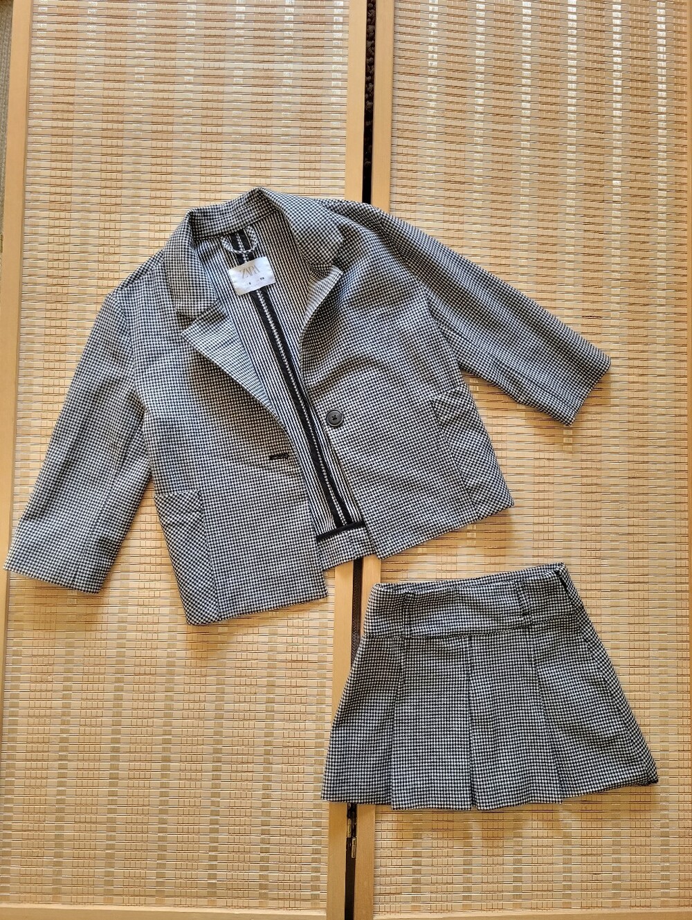 Zara Black and White Houndstooth Kids Blazer & Skirt Set